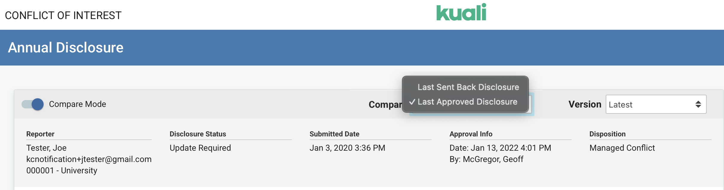 COI - Compare Mode - Compare Versions